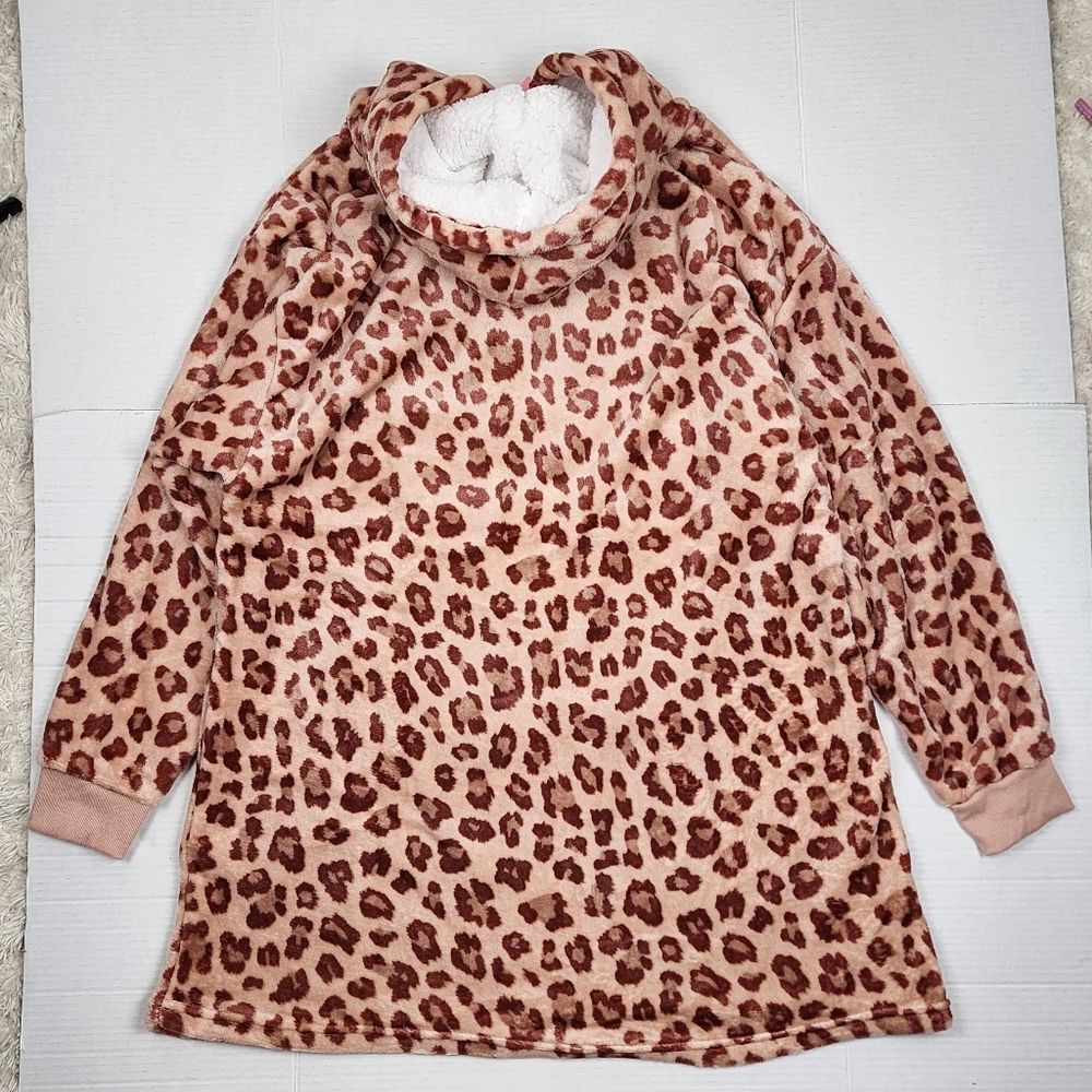 Juicy Couture Sequin Leopard Animal Print Sherpa Hoodie Tunic L/XL - Picture 5 of 11